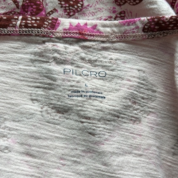 Anthropologie Pilcro Top Pink Combo Floral Ruched Henley Tee Size L - Picture 10 of 14